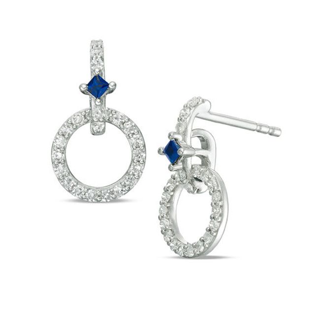Vera Wang Love Collection 1/3 CT. T.w. Diamond and Princess-Cut Blue Sapphire Circle Drop Earrings in Sterling Silver
