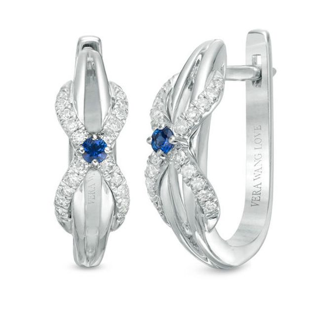 Vera Wang Love Collection 1/4 CT. T.w. Diamond and Blue Sapphire Infinity Hoop Earrings in Sterling Silver