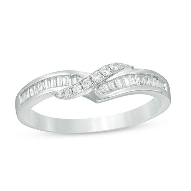 1/4 CT. T.w. Baguette and Round Diamond Contour Anniversary Band in 14K White Gold