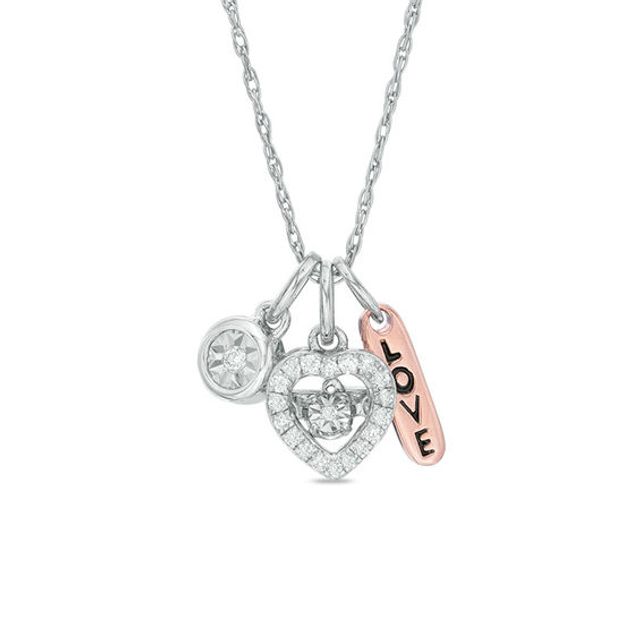 1/10 CT. T.w. Diamond Three-Charm Pendant in Sterling Silver with 14K Rose Gold Plate