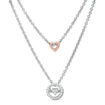 1/10 CT. T.w. Diamond Double Strand Necklace in Sterling Silver and 14K Rose Gold Plate