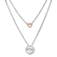 1/10 CT. T.w. Diamond Double Strand Necklace in Sterling Silver and 14K Rose Gold Plate