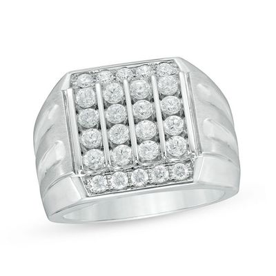 Men's 1-1/2 CT. T.w. Composite Diamond Square Top Grooved Shank Ring in 10K White Gold