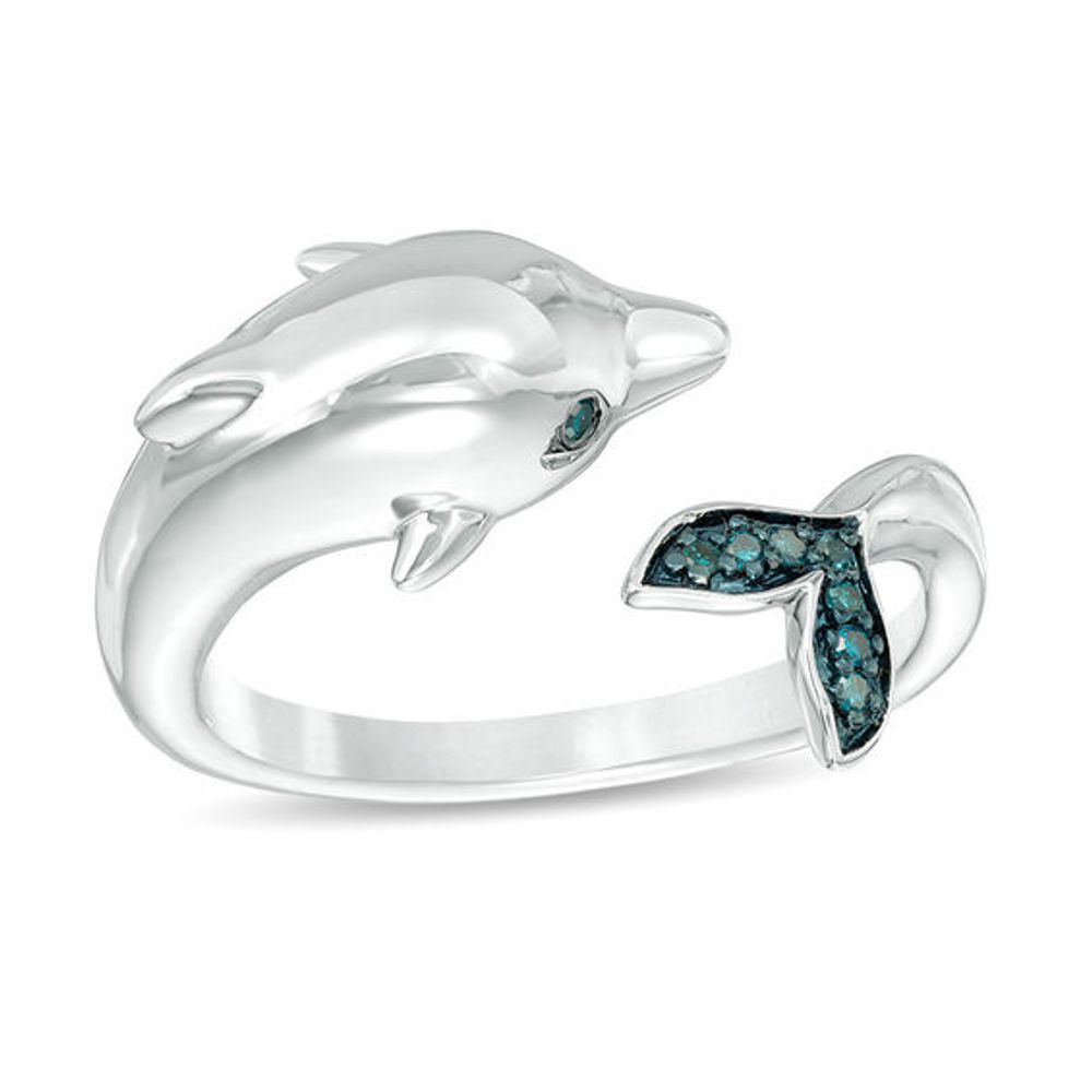 1/20 CT. T.w. Enhanced Blue Diamond Dolphin Open Ring in Sterling Silver