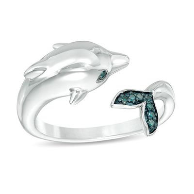 1/20 CT. T.w. Enhanced Blue Diamond Dolphin Open Ring in Sterling Silver