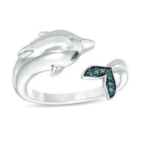 1/20 CT. T.w. Enhanced Blue Diamond Dolphin Open Ring in Sterling Silver