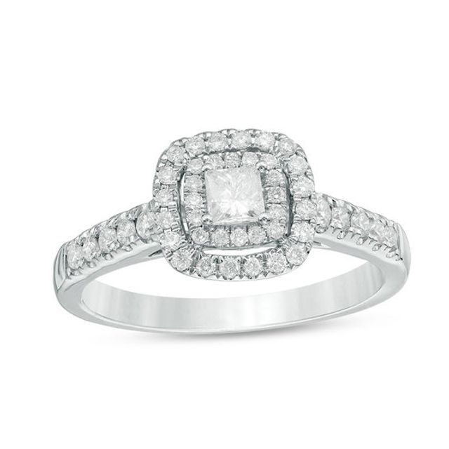 1/2 CT. T.w. Princess-Cut Diamond Double Frame Engagement Ring in 14K White Gold