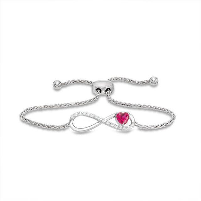 5.0mm Heart-Shaped Lab-Created Ruby and White Sapphire Infinity Bolo Bracelet in Sterling Silver - 8.5"