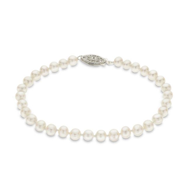 5.0-5.5mm Cultured Freshwater Pearl Strand Bracelet with Sterling Silver Clasp - 7.5"