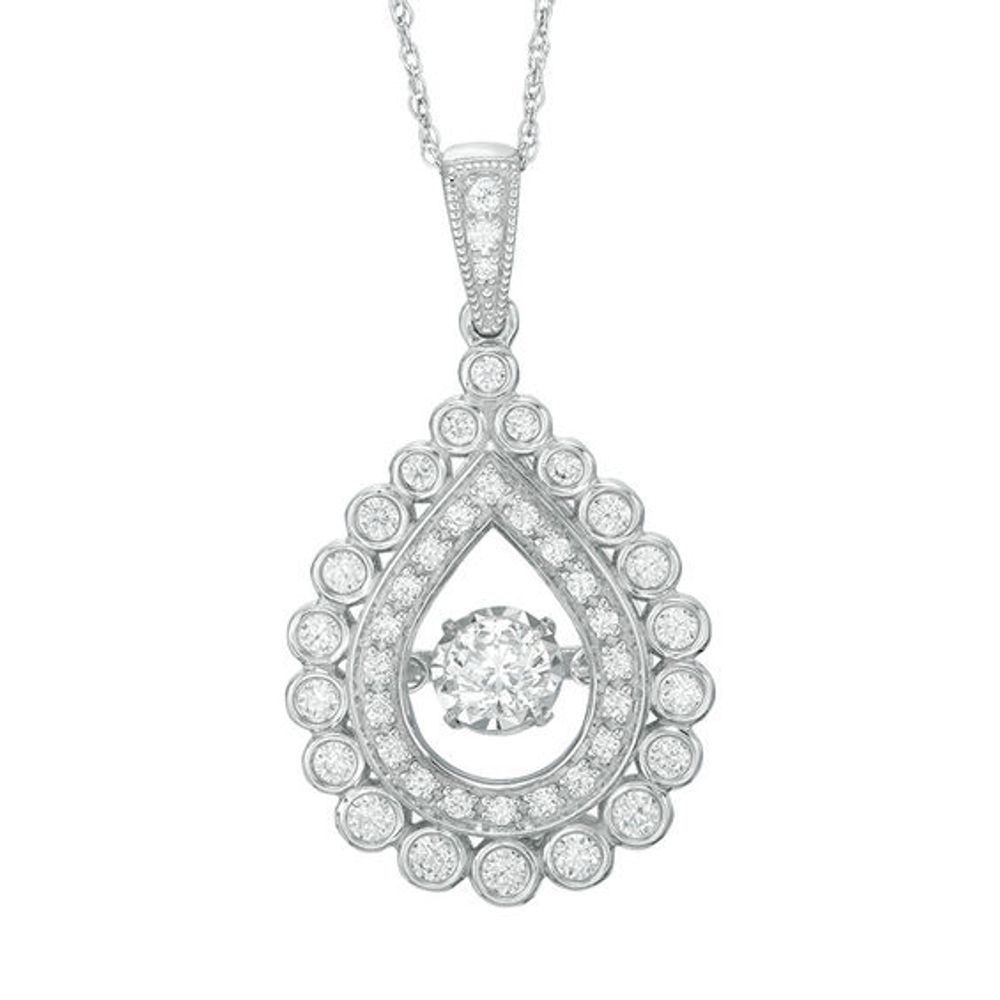 3/4 CT. T.w. Diamond Pear-Shaped Scalloped Frame Pendant in 14K White Gold