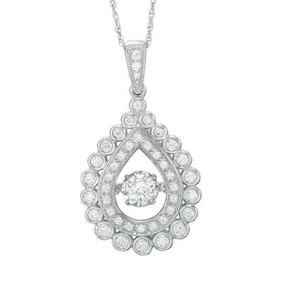 3/4 CT. T.w. Diamond Pear-Shaped Scalloped Frame Pendant in 14K White Gold
