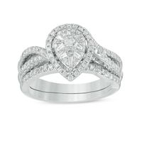 3/4 CT. T.w. Composite Diamond Pear-Shaped Frame Split Shank Bridal Set in 14K White Gold