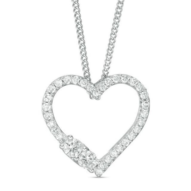 Ever UsÂ® 1/4 CT. T.w. Two-Stone Diamond Heart Pendant in 14K White Gold - 19"