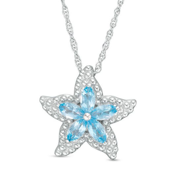 Marquise Swiss Blue Topaz Beaded Edge Starfish Pendant in Sterling Silver