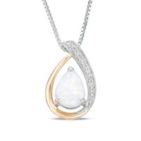 Pear-Shaped Lab-Created Opal and Diamond Accent Teardrop Pendant in Sterling Silver and 14K Gold