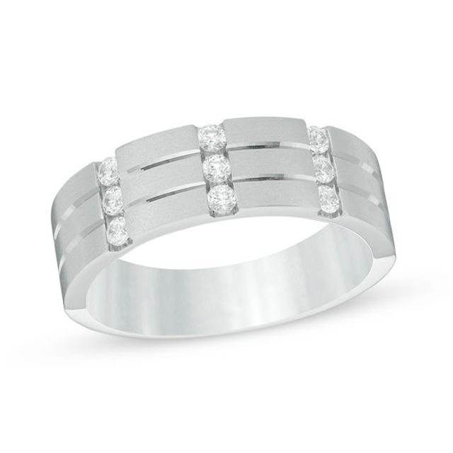 Men's 1/3 CT. T.w. Diamond Nine Stone Anniversary Band in 10K White Gold