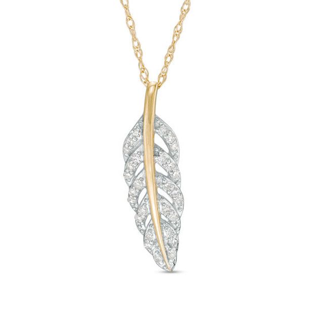 1/10 CT. T.w. Diamond Feather Pendant in 10K Gold