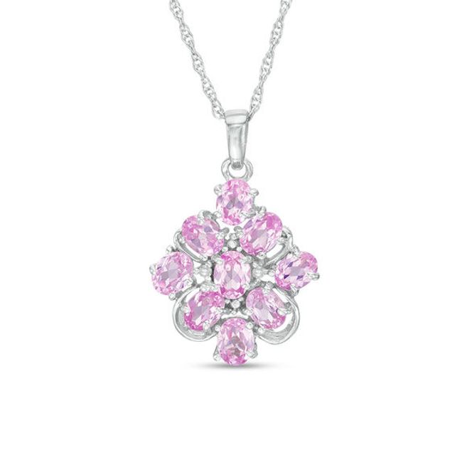 Oval Lab-Created Pink Sapphire and Diamond Accent Pendant in Sterling Silver