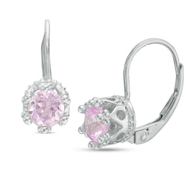 5.0mm Lab-Created Pink Sapphire Crown Drop Earrings in Sterling Silver