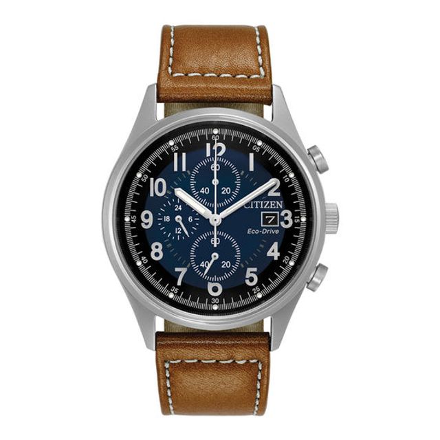 Men's Citizen Eco-DriveÂ® Chandler Chronograph Strap Watch with Blue Dial (Model: Ca0621-05L)