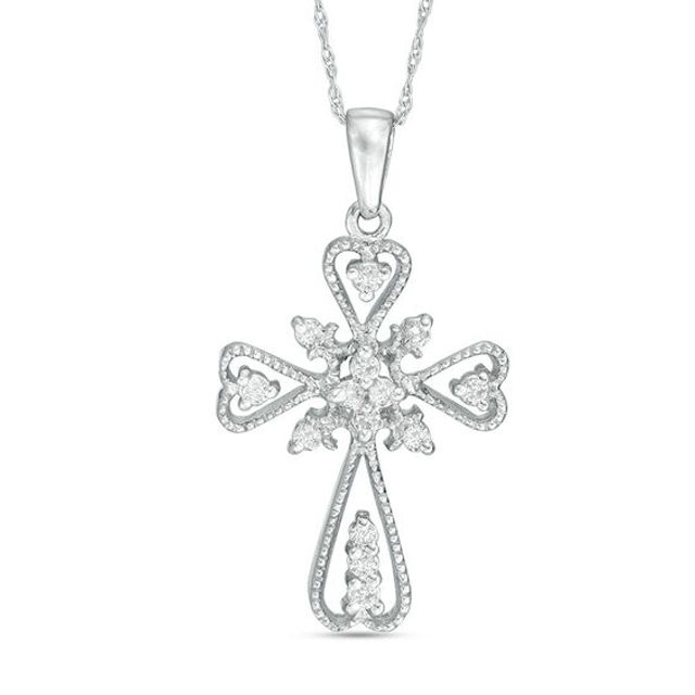 1/5 CT. T.w. Diamond Heart Cross Pendant in 10K White Gold