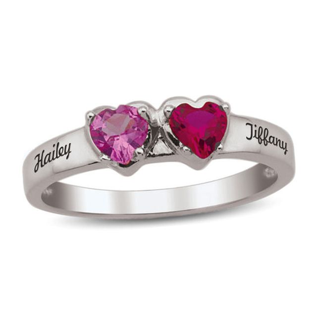 Couple's Heart-Shaped Birthstone Ring (2 Stones and Names)