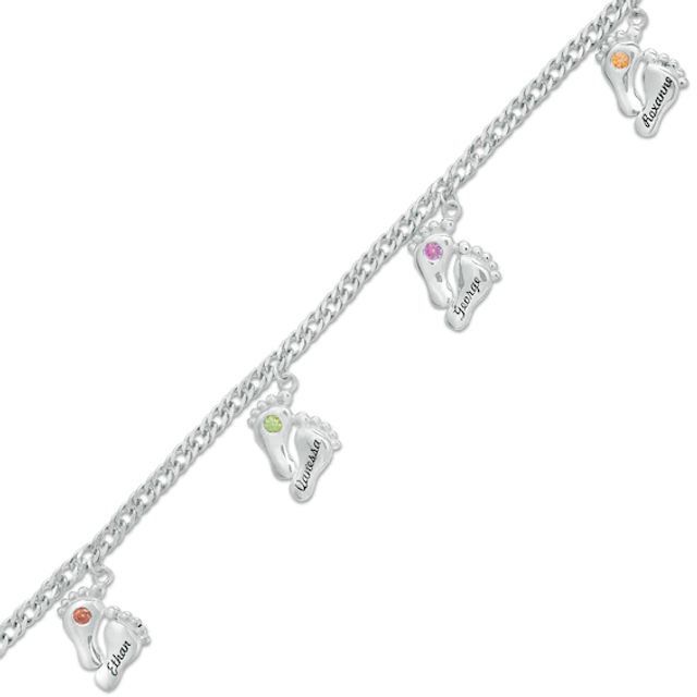 Mother's Engravable Birthstone Baby Feet Charm Bracelet (1-7 Stones and Names)