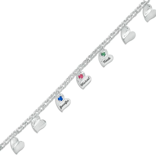 Mother's Engravable Birthstone Heart Charm Bracelet (3-7 Stones and Names)