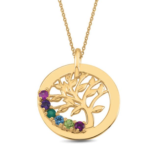 Mother's Birthstone Family Tree Circle Pendant (3-8 Stones)