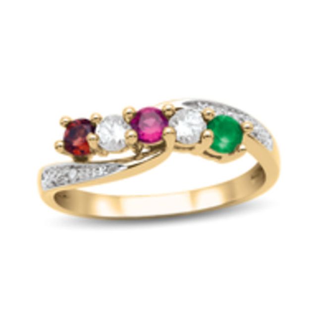 Mother's Birthstone and Diamond Accent Wave Ring (5 Stones)