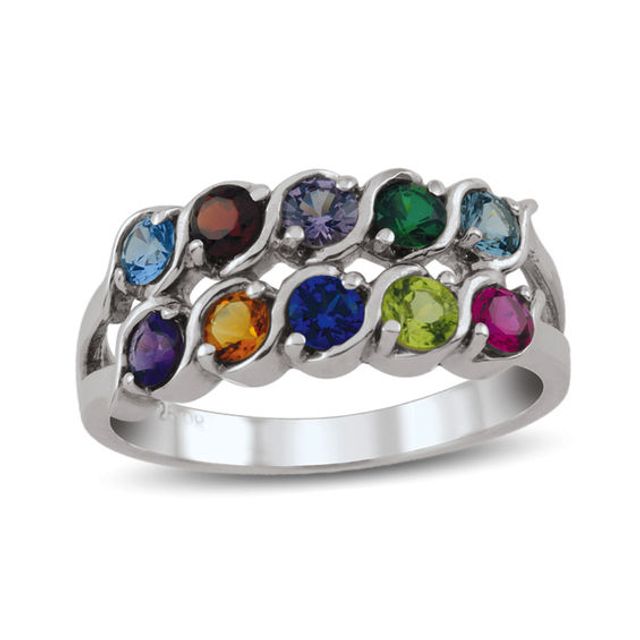 Mother's Birthstone Double Row "S" Ring (7-12 Stones)