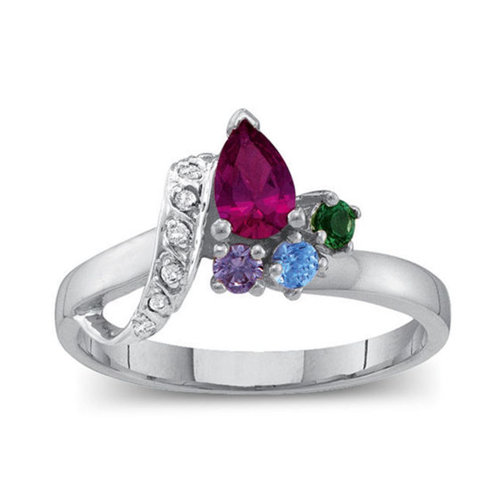 Mother's Birthstone Ribbon Bypass Ring (2-7 Stones)