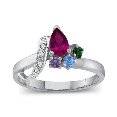 Mother's Birthstone Ribbon Bypass Ring (2-7 Stones)