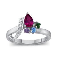 Mother's Birthstone Ribbon Bypass Ring (2-7 Stones)