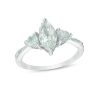 Marquise and Trillion-Cut Aquamarine Three Stone Ring in 10K White Gold