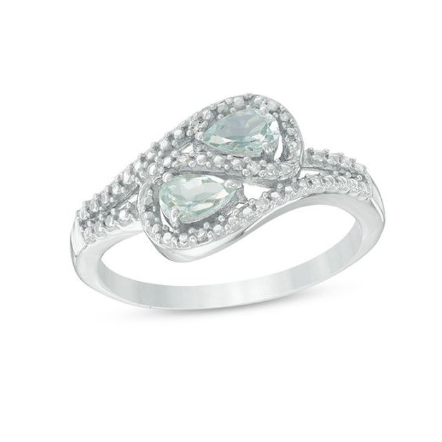 Oval Aquamarine and Diamond Accent Bypass Loop Ring in 10K White Gold