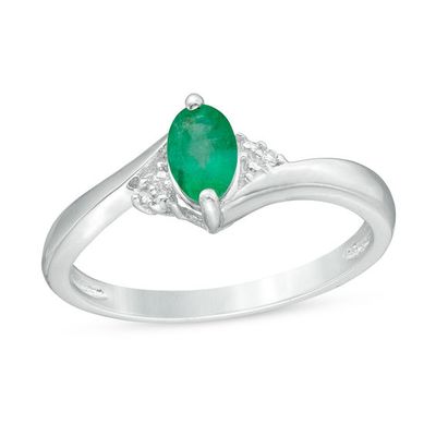Oval Emerald and Diamond Accent Bypass Ring in Sterling Silver