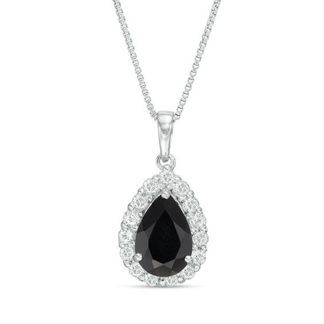 Pear-Shaped Onyx and White Topaz Frame Pendant in Sterling Silver