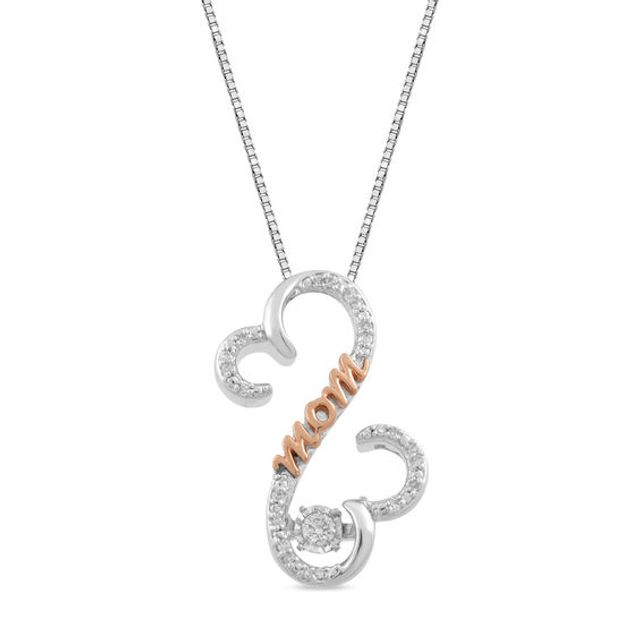 Open Hearts by Jane Seymourâ¢ 1/10 CT. T.w. Diamond Mom Pendant in Sterling Silver and 10K Rose Gold