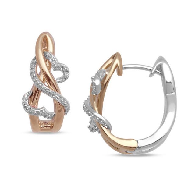Open Hearts by Jane Seymourâ¢ 1/10 CT. T.w. Diamond Intertwining J-Hoop Earrings in 10K Rose Gold and Sterling Silver