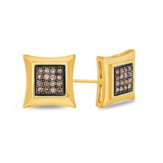 Men's 1/6 CT. T.w. Champagne Composite Diamond Square Stud Earrings in 10K Gold and Black Rhodium