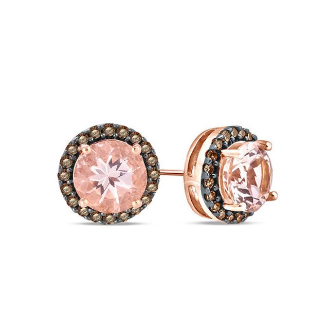 6.0mm Morganite and 1/5 CT. T.w. Champagne Diamond Frame Stud Earrings in 10K Rose Gold and Black Rhodium