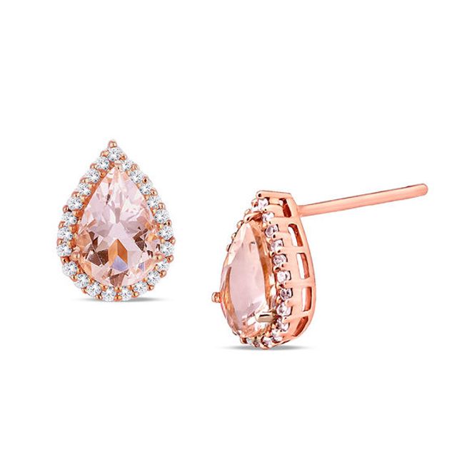 Pear-Shaped Morganite and 1/6 CT. T.w. Diamond Frame Stud Earrings in 10K Rose Gold