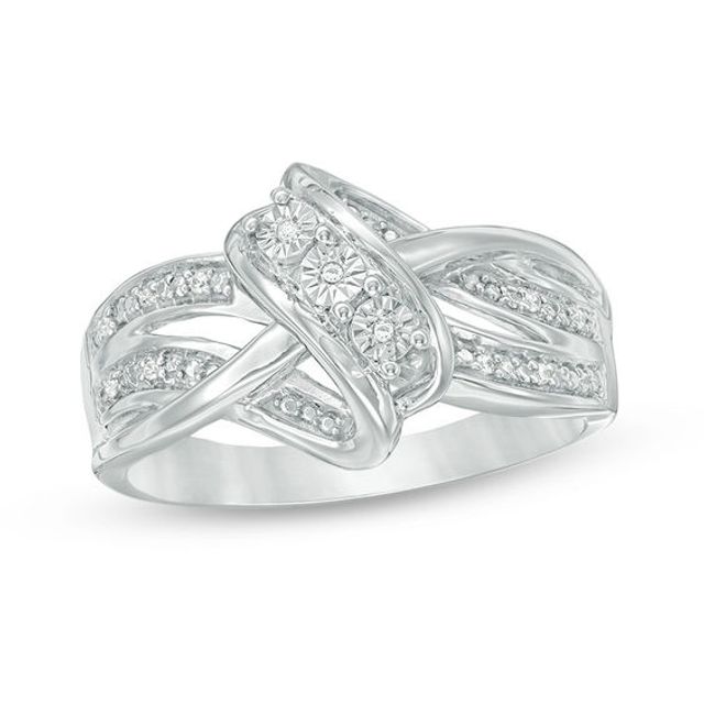 Diamond Accent Three Stone Layered Crossover Ring in Sterling Silver