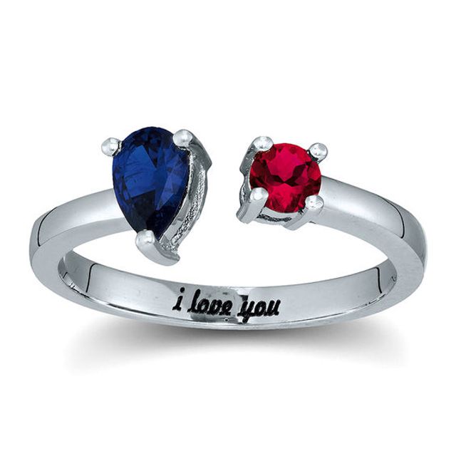 Couple's Birthstone Wrap Ring (2 Stones and 1 Line)