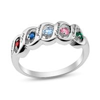 Mother's Simulated Birthstone Ribbon Ring in Sterling Silver (2-5 Stones and Names)