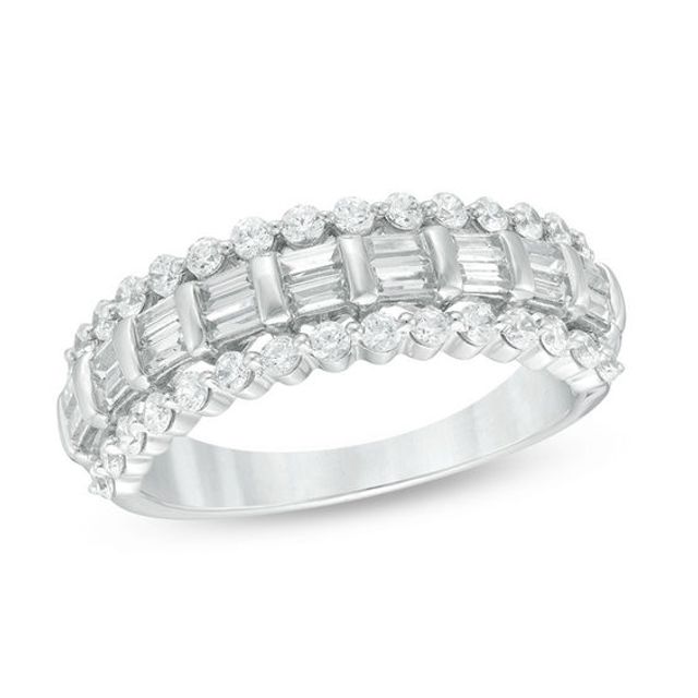 1 CT. T.w. Baguette and Round Diamond Multi-Row Anniversary Band in 14K White Gold