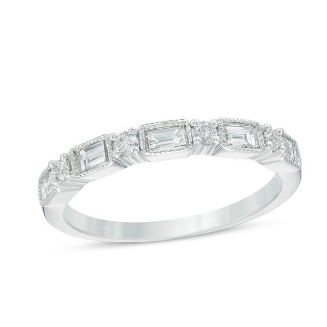 1/2 CT. T.w. Baguette and Round Diamond Vintage-Style Wedding Band in 14K White Gold