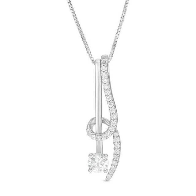 1/2 CT. T.w. Diamond Bar and Swirl Pendant in 14K White Gold - 17"