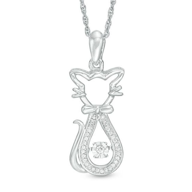 Diamond Accent Sitting Pretty Cat Pendant in Sterling Silver